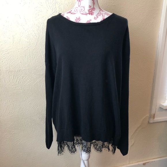 Lane Bryant Sweaters - Lane Bryant Lace Tail Sweater 18/20 Black Cotton